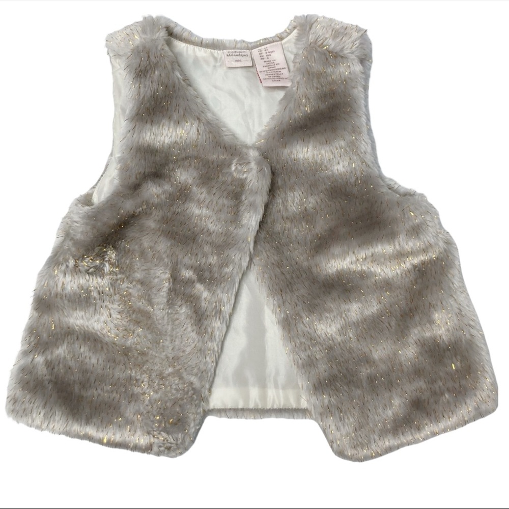 Catherine Malandrino Mini Faux Fur Vest Gray Gold Girl’s 4T Dressy Jacket